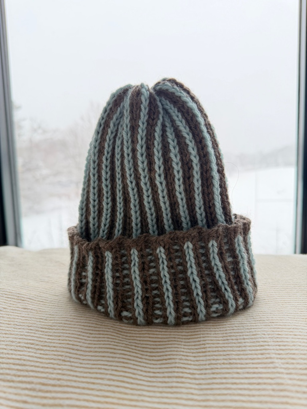 Hand Knit 100% wool Striped Beanie